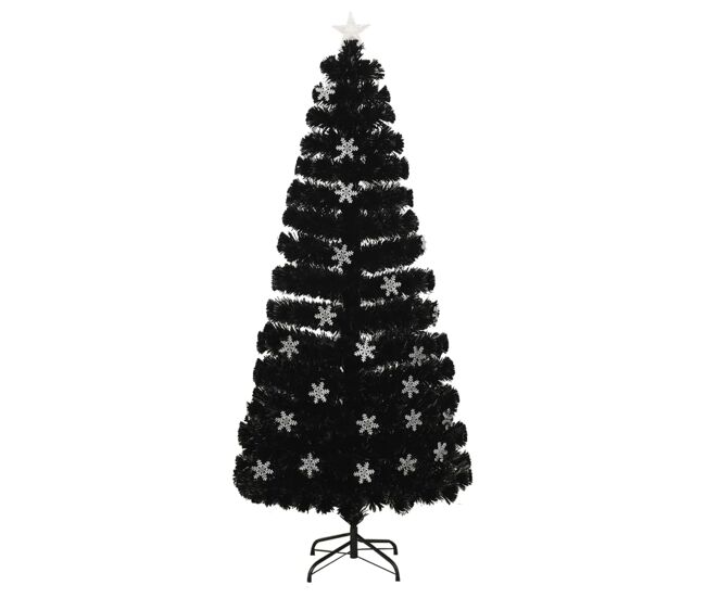 árvore de natal - pinheiro de natal com flocos de neve led 180 cm fibra ótica preto