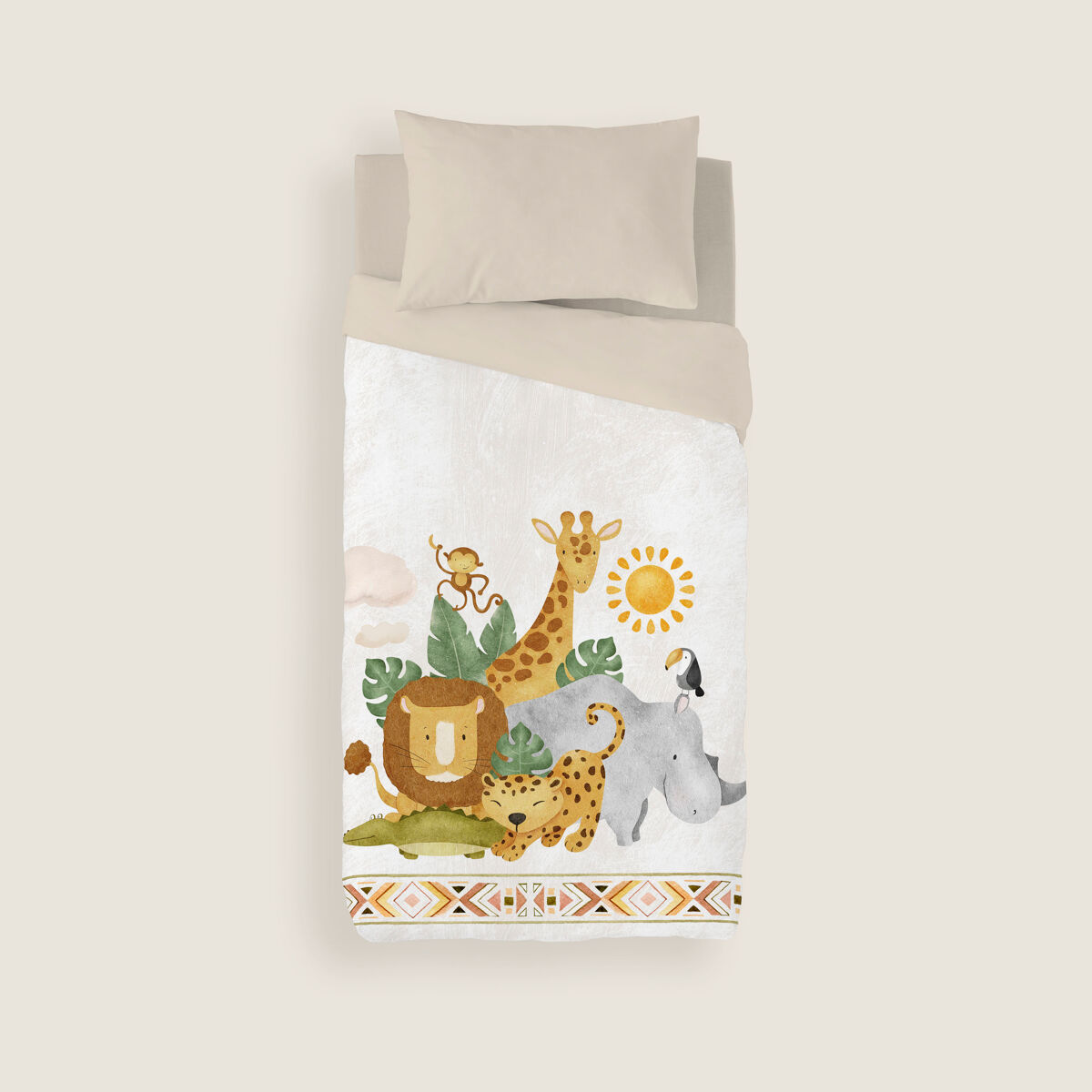 Naturals - capa de edredão estampada infantil cama 90 - algodão extra macio - inclui 1 fronha - safari