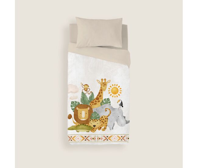 Naturals - capa de edredão estampada infantil cama 90 - algodão extra macio - inclui 1 fronha - safari