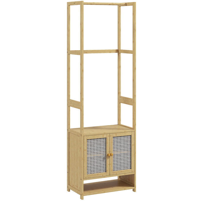 Homcom móvel cabide de entrada cabide para roupas de bambu com sapateira barra para pendurar prateleira ajustável para entrada corredor quarto
