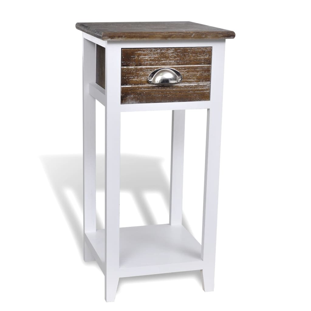 Mesa de cabeceira - mesinha de cabeceira com 1 gaveta, castanho e branco