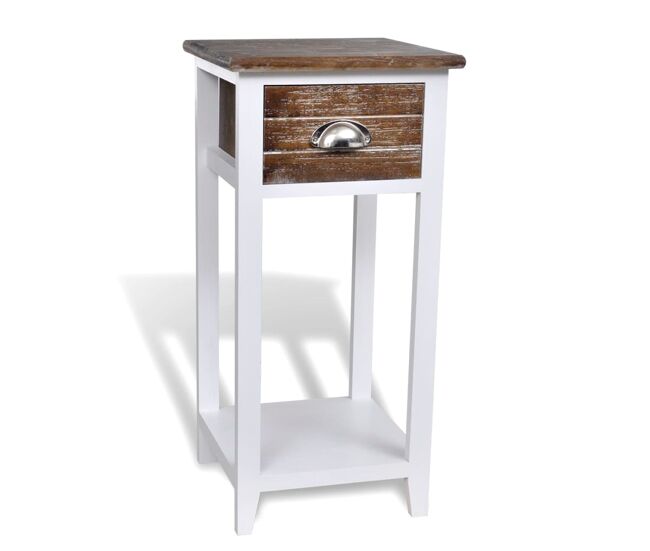 Mesa de cabeceira - mesinha de cabeceira com 1 gaveta, castanho e branco