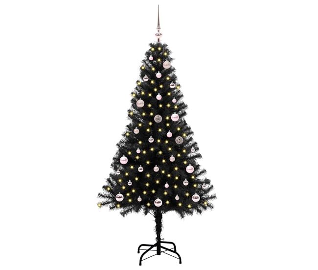 árvore de natal - pinheiro de natal com 150 leds com suporte preto 150 cm pvc