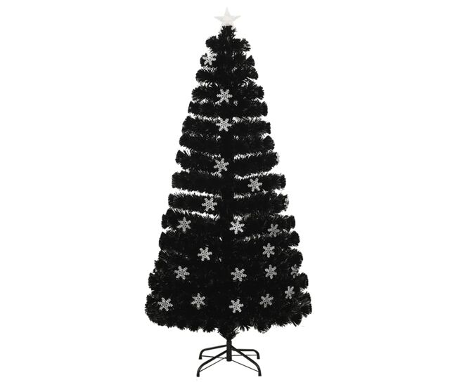 árvore de natal - pinheiro de natal com flocos de neve led 150 cm fibra ótica preto