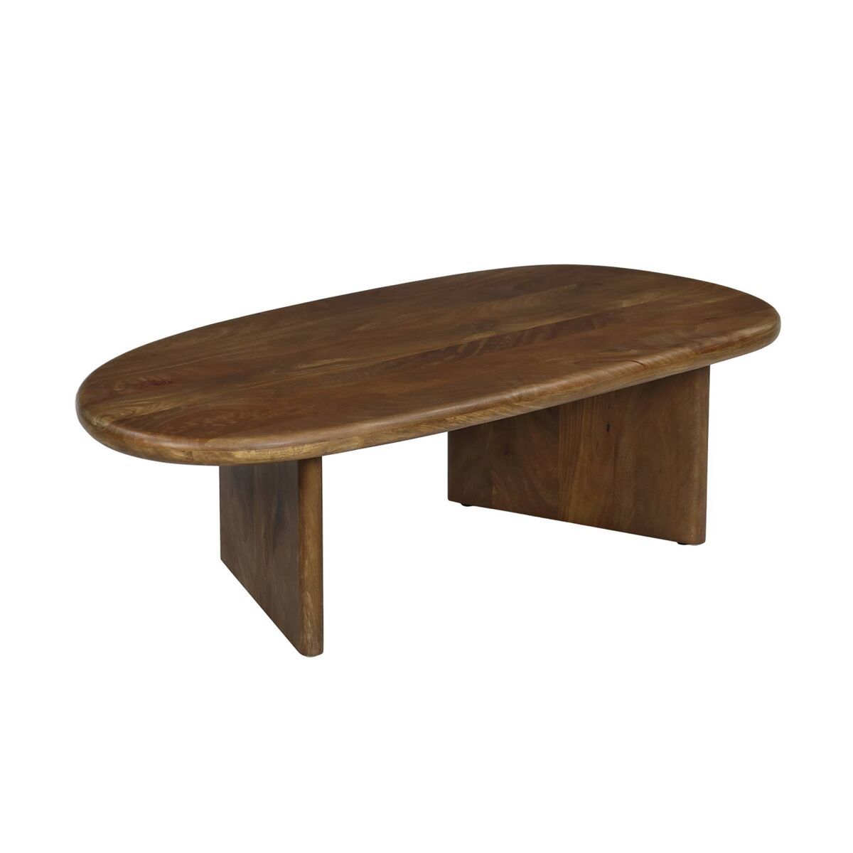 Mesa de centro oval em madeira de mangueira maciça, shiva, madeira de nogueira, 120x60x35 cm