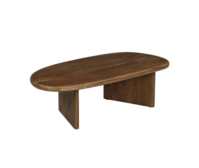 Mesa de centro oval em madeira de mangueira maciça, shiva, madeira de nogueira, 120x60x35 cm