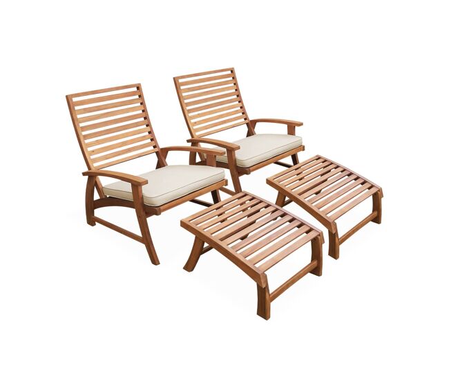 Cadeira com apoio para os pés em madeira, set de 2, puebla, teck, 71x59x75 cm