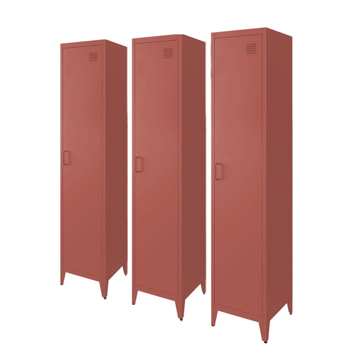 Armário em metal, 4 espaços de armazenamento, set de 3, soho, terracota, 38x38x180 cm