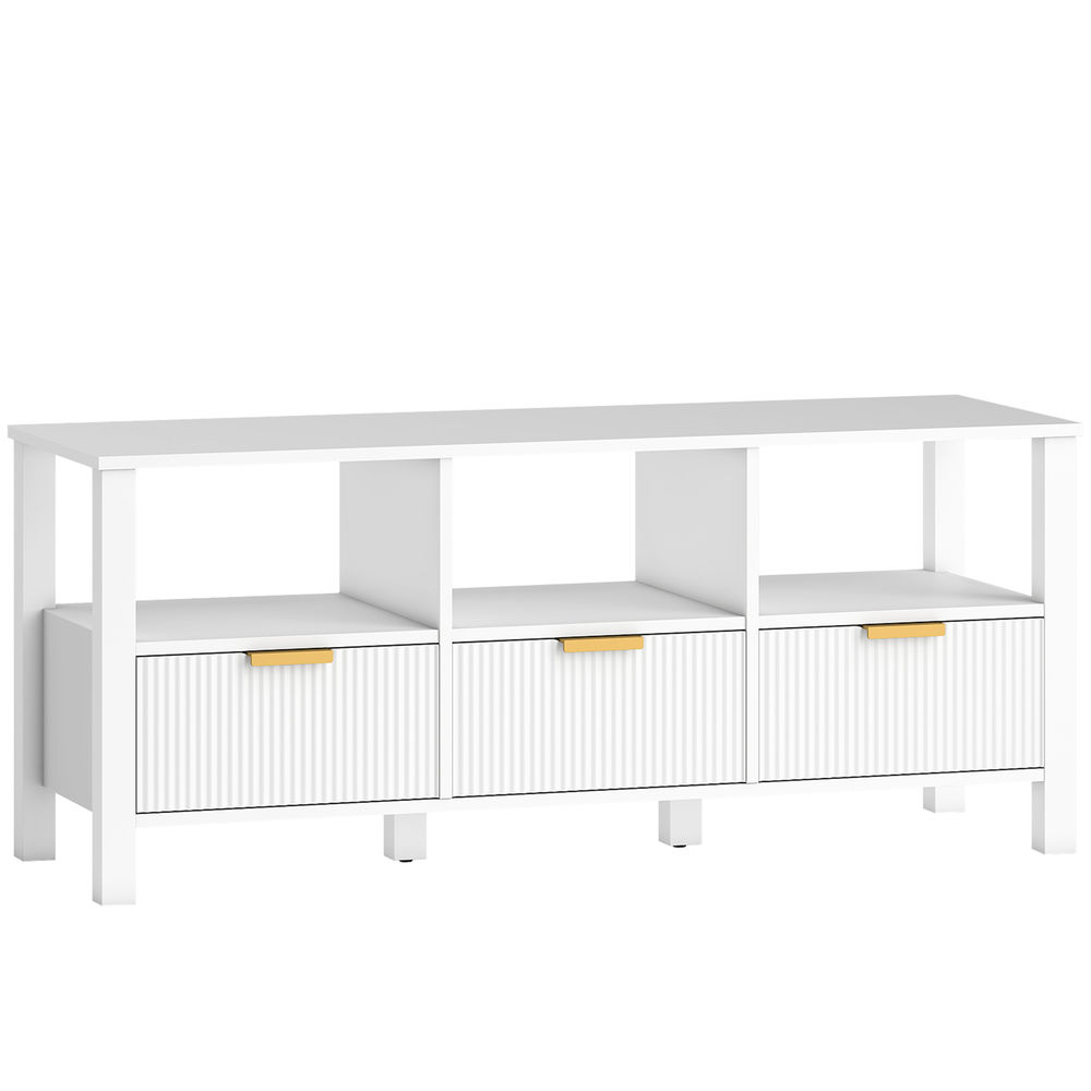 Homcom móvel de tv moderno móvel de tv para sala de estar com 3 gavetas e 3 prateleiras abertas para televisores de 43-55 polegadas 120x39,5x50 cm branco