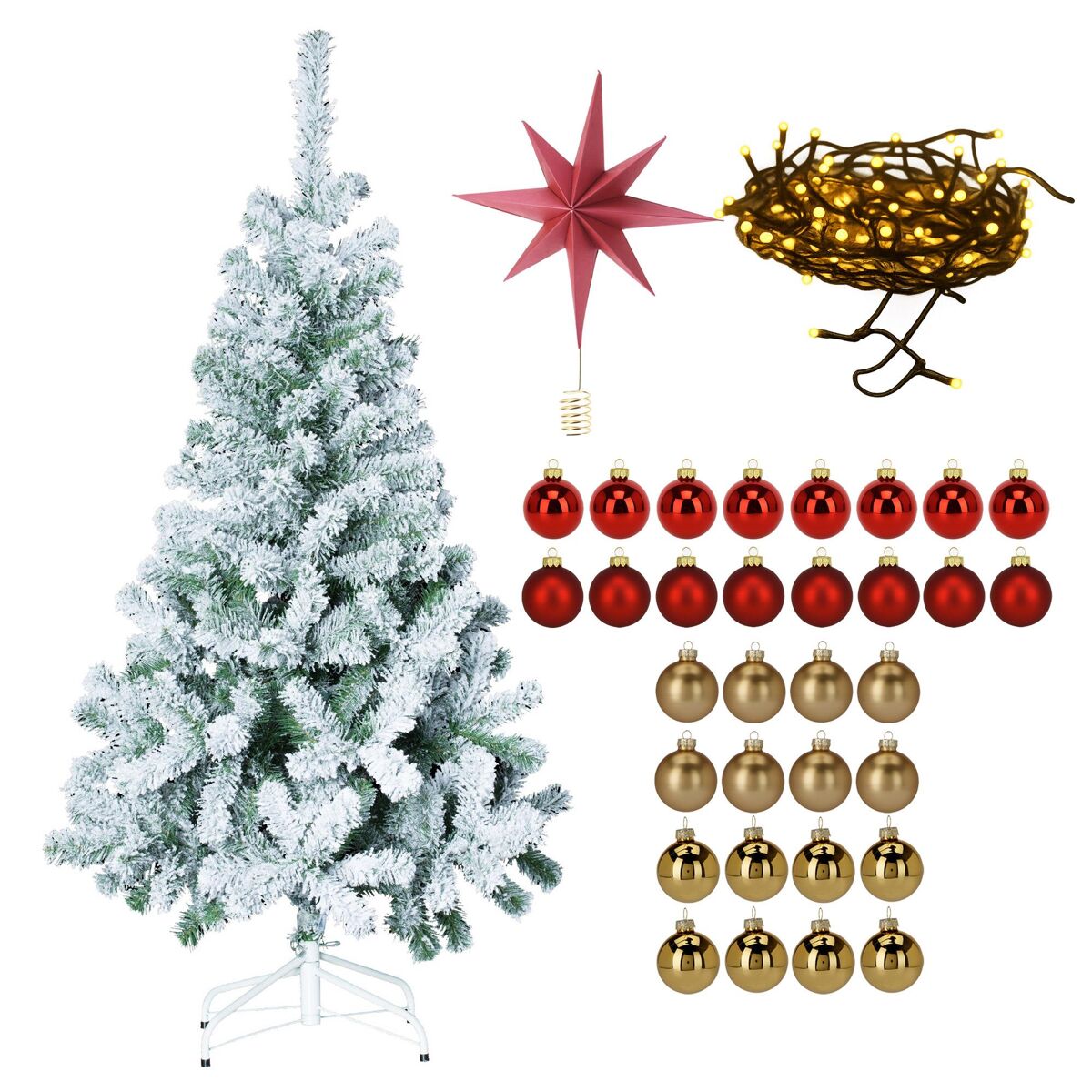 Conjunto de Natal: Árvore + Estrela + Guirlandas 80 LEDs + 32 Bolas
