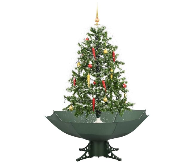 árvore de natal com neve base formato guarda-chuva 140 cm verde