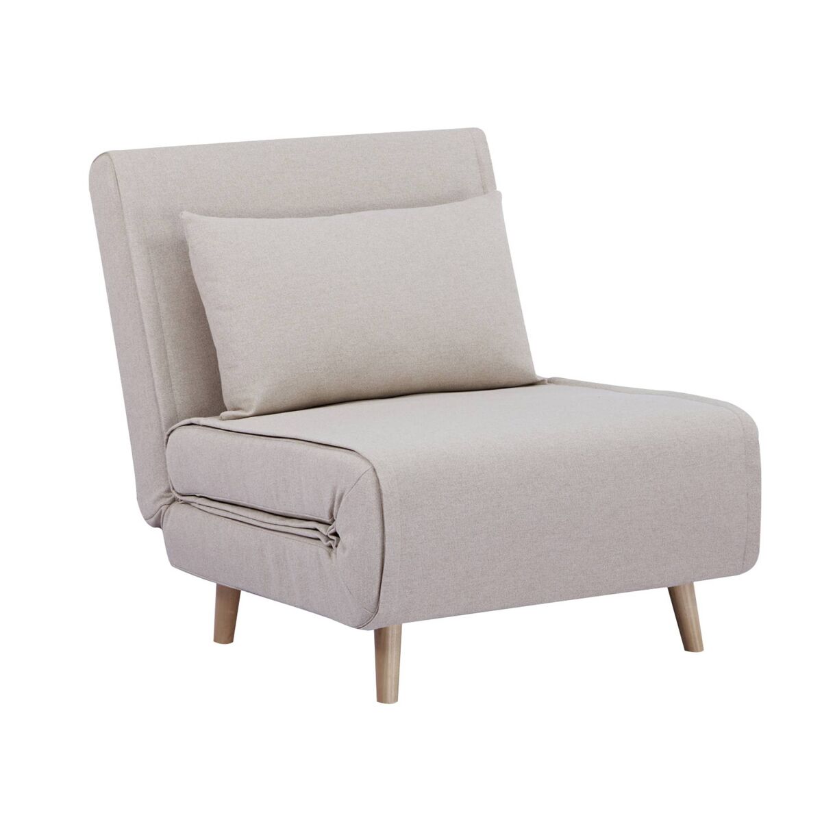 Poltrona de 1 lugar conversível em tecido simple com base de madeira, guest, beige, 191x77x49 cm