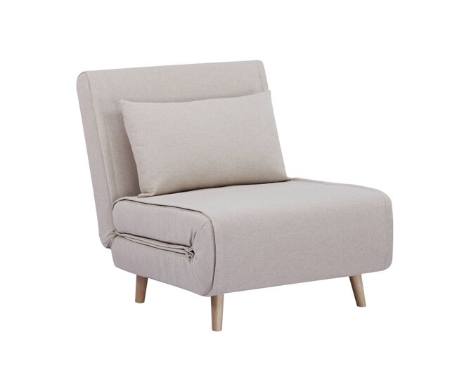 Poltrona de 1 lugar conversível em tecido simple com base de madeira, guest, beige, 191x77x49 cm