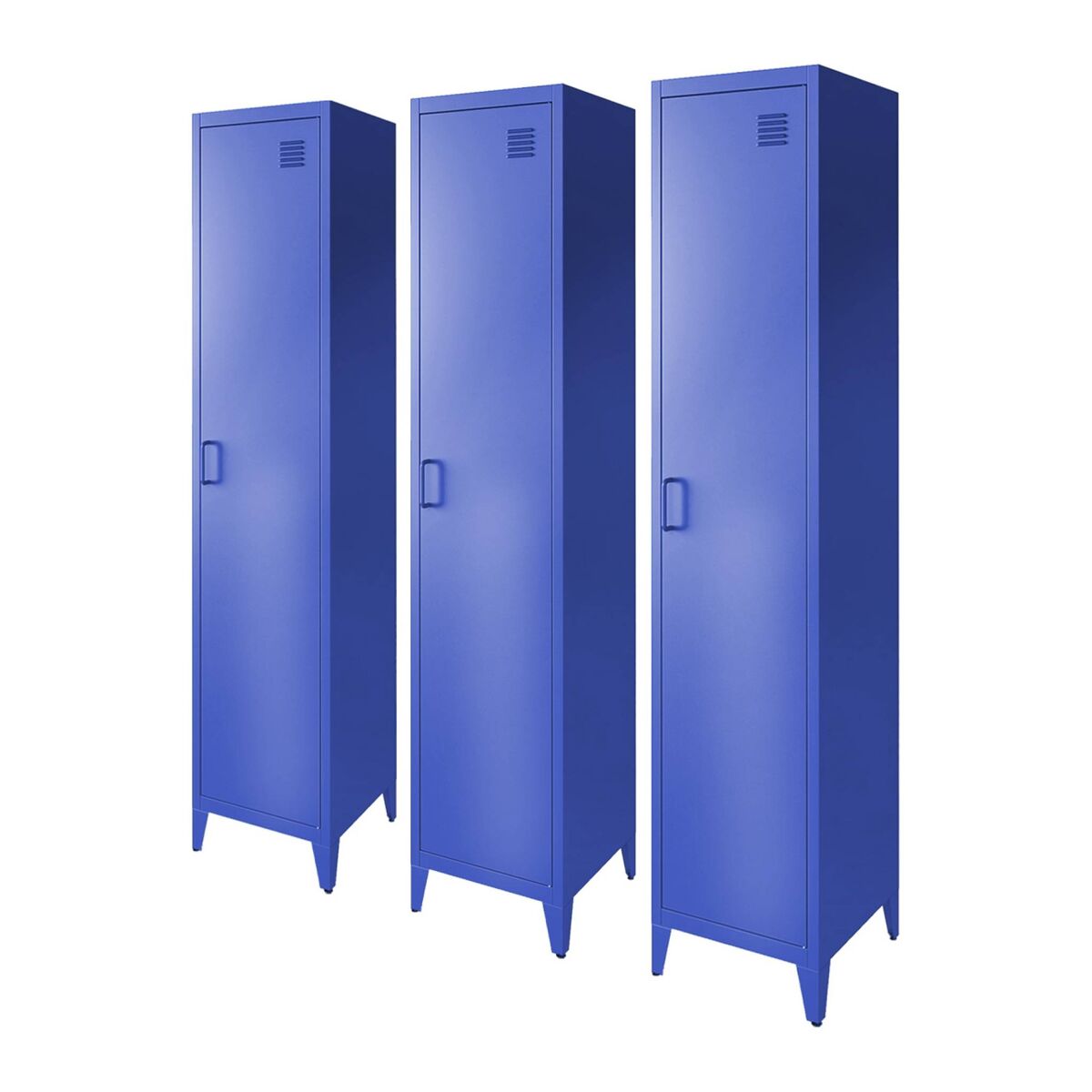 Armário em metal, 4 espaços de armazenamento, set de 3, soho, azul, 38x38x180 cm