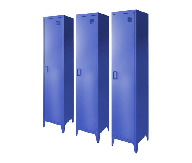 Armário em metal, 4 espaços de armazenamento, set de 3, soho, azul, 38x38x180 cm