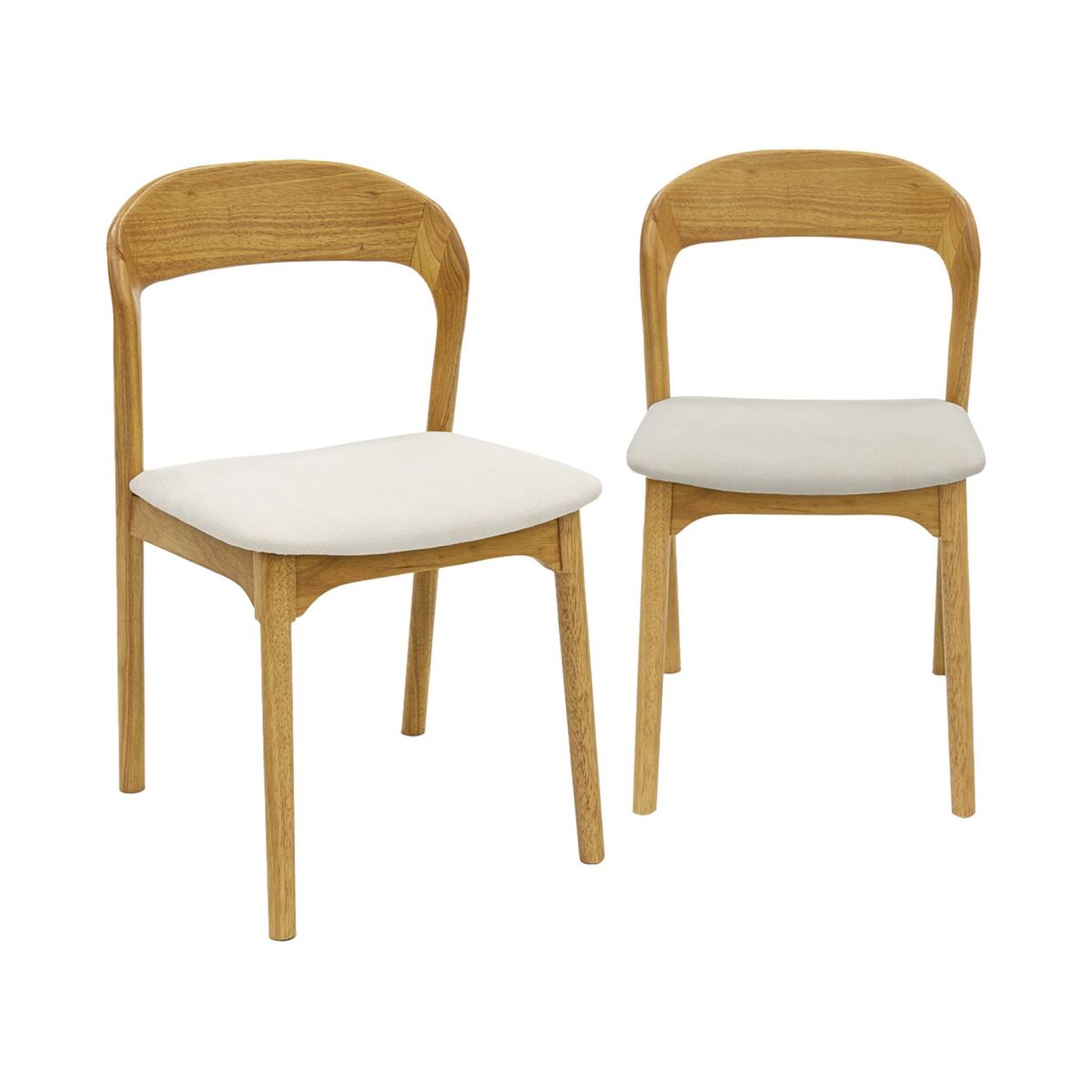 Cadeira vintage de madeira de seringueira e tecido, set de 2, athena, natural, 46x53x78 cm