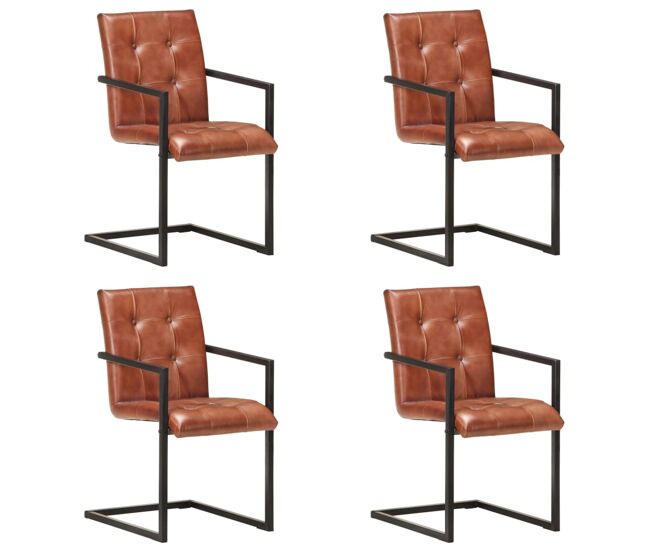Vidaxl cadeiras de jantar cantilever 4 pcs couro genuíno castanho