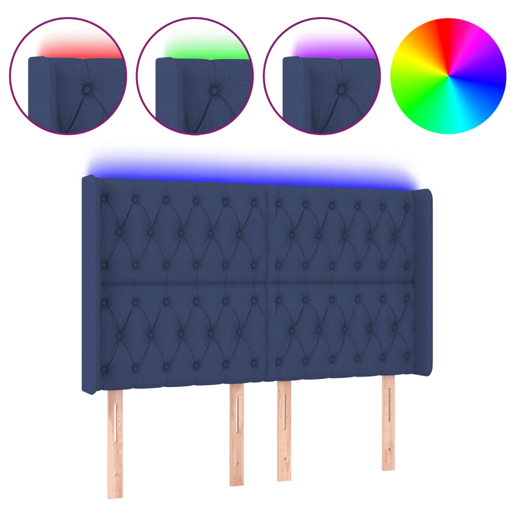 Vidaxl cabeceira de cama c/ luzes led tecido 163x16x118/128 cm azul