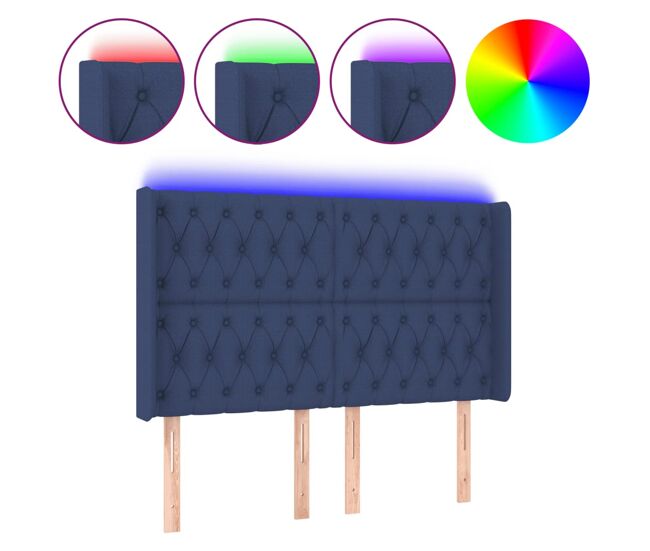 Vidaxl cabeceira de cama c/ luzes led tecido 163x16x118/128 cm azul
