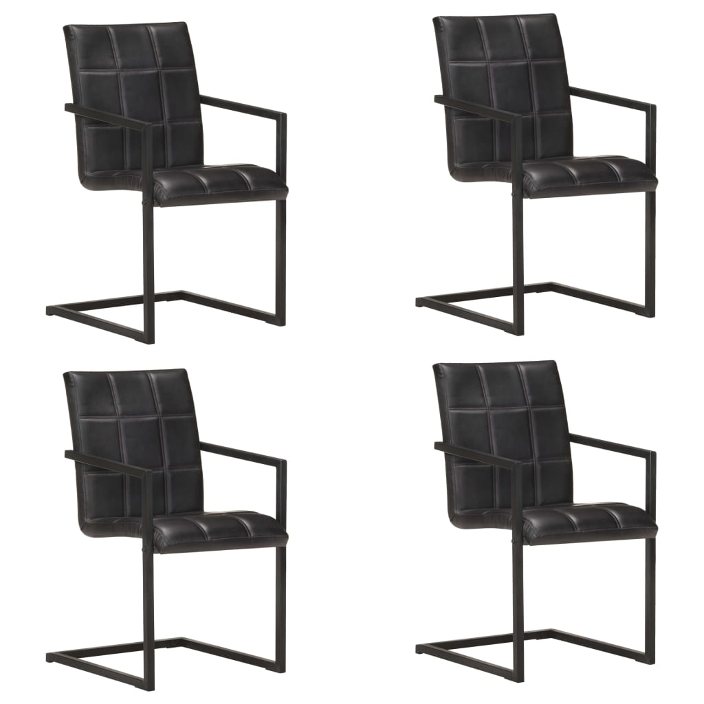 Vidaxl cadeiras de jantar cantilever 4 pcs couro genuíno preto