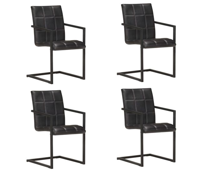 Vidaxl cadeiras de jantar cantilever 4 pcs couro genuíno preto