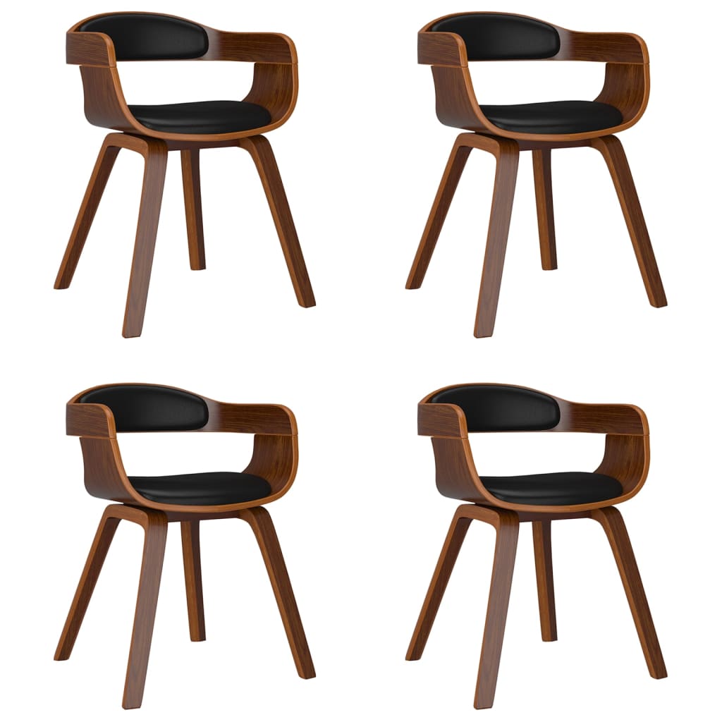 Vidaxl cadeira de jantar 4pcs madeira curvada e couro artificial preto