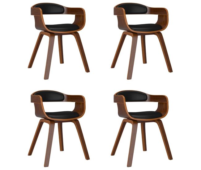 Vidaxl cadeira de jantar 4pcs madeira curvada e couro artificial preto