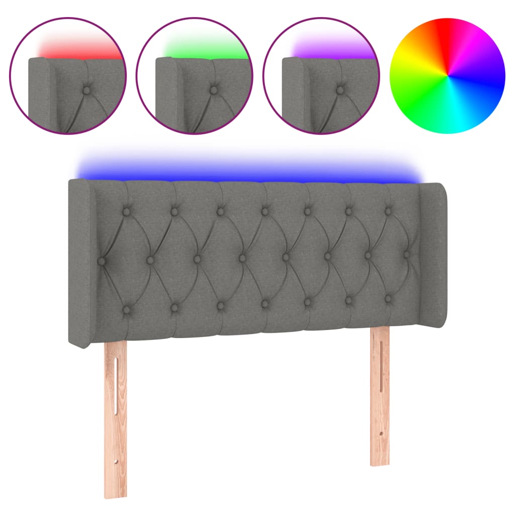 Vidaxl cabeceira cama c/ luzes led tecido 103x16x78/88cm cinza-escuro