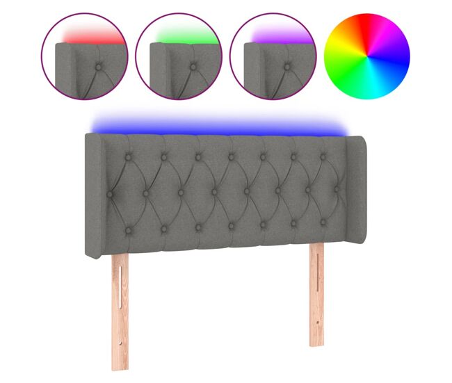 Vidaxl cabeceira cama c/ luzes led tecido 103x16x78/88cm cinza-escuro