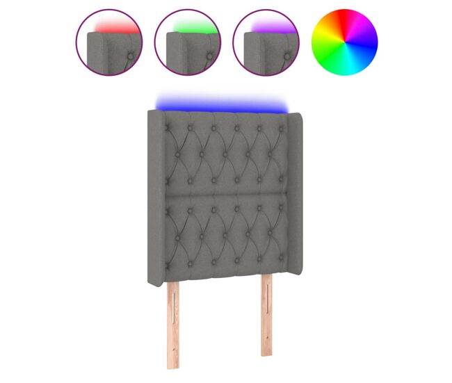Vidaxl cabeceira cama c/ luzes led tecido 83x16x118/128cm cinza-escuro