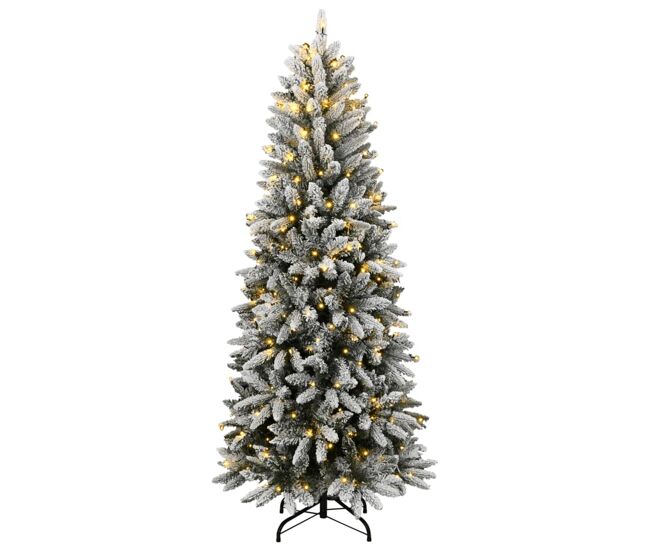 árvore de natal - pinheiro de natal artificial com 150 luzes led e neve 150 cm