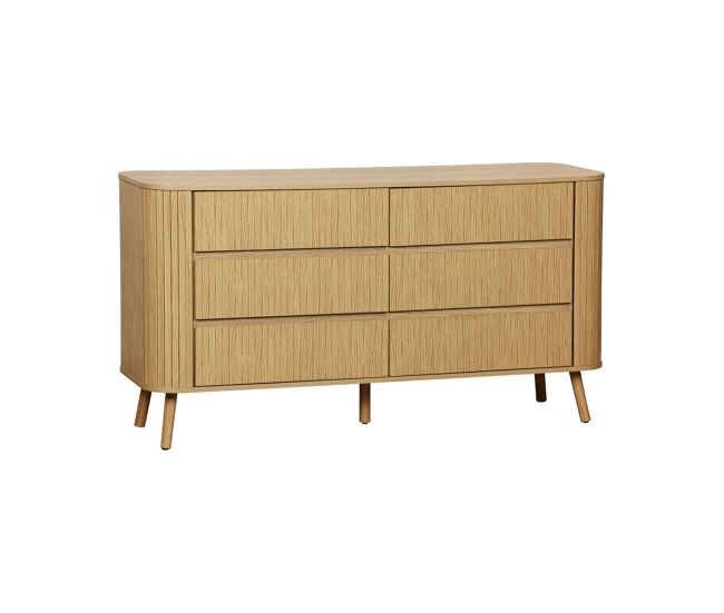 Cómoda de 6 gavetas, decoração estriada natural, legacy, natural, 150x45x80 cm