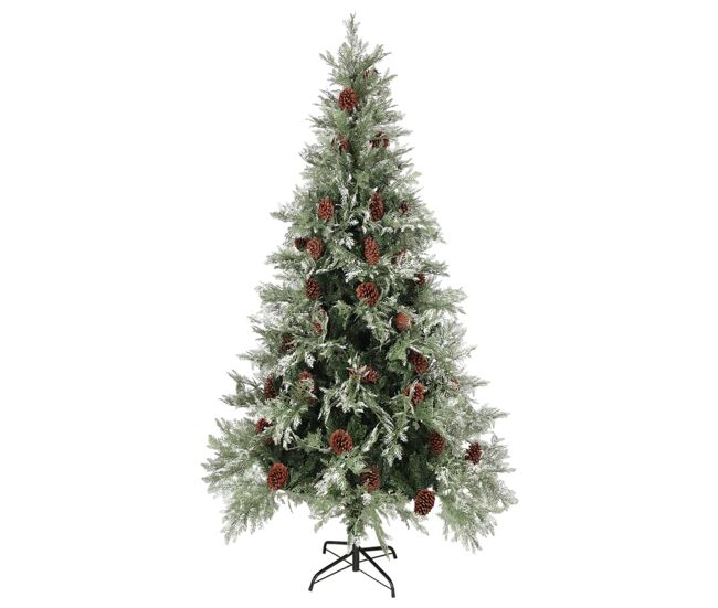 árvore de natal - pinheiro de natal com pinhas 225 cm pvc e pe verde e branco