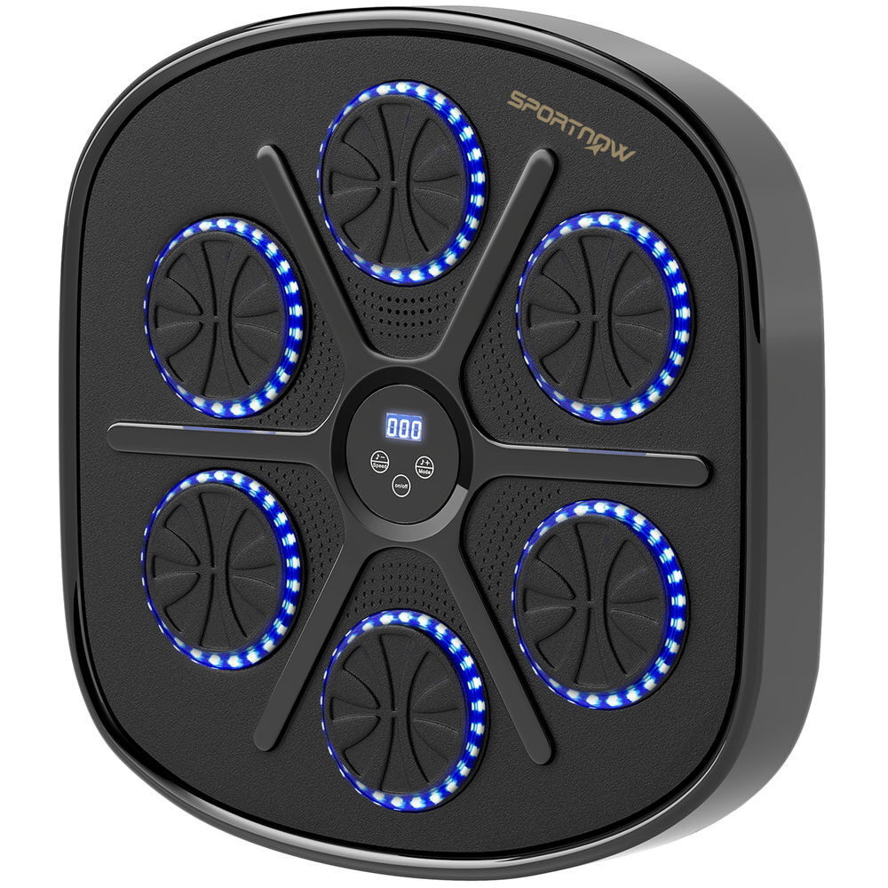 Sportnow máquina de boxe musical com 9 modos de velocidade luvas e conexão bluetooth boxe musical de parede com luzes led para adultos e crianças em casa escritório ginásio 41,8x44,6x7,5 cm preto
