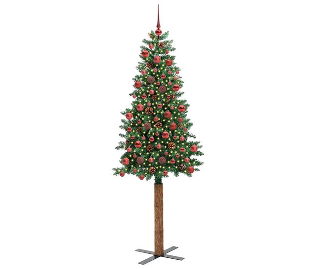 árvore de natal - pinheiro de natal slim com 300 leds com suporte verde 180 cm