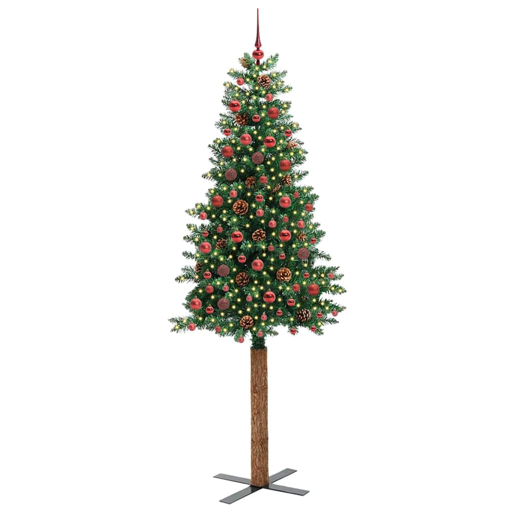 árvore de natal - pinheiro de natal slim com 300 leds com suporte verde 210 cm