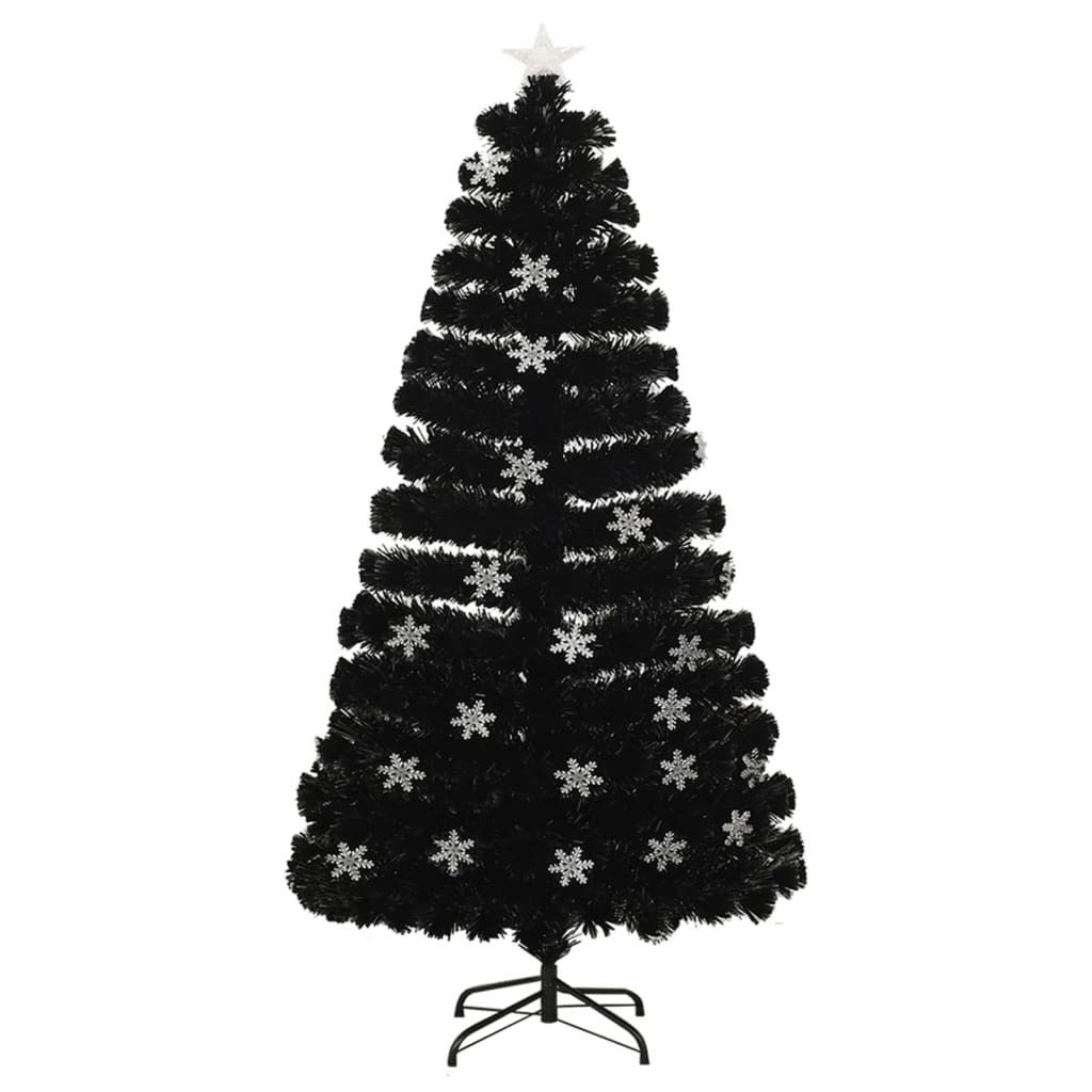 árvore de natal - pinheiro de natal com flocos de neve led 120 cm fibra ótica preto