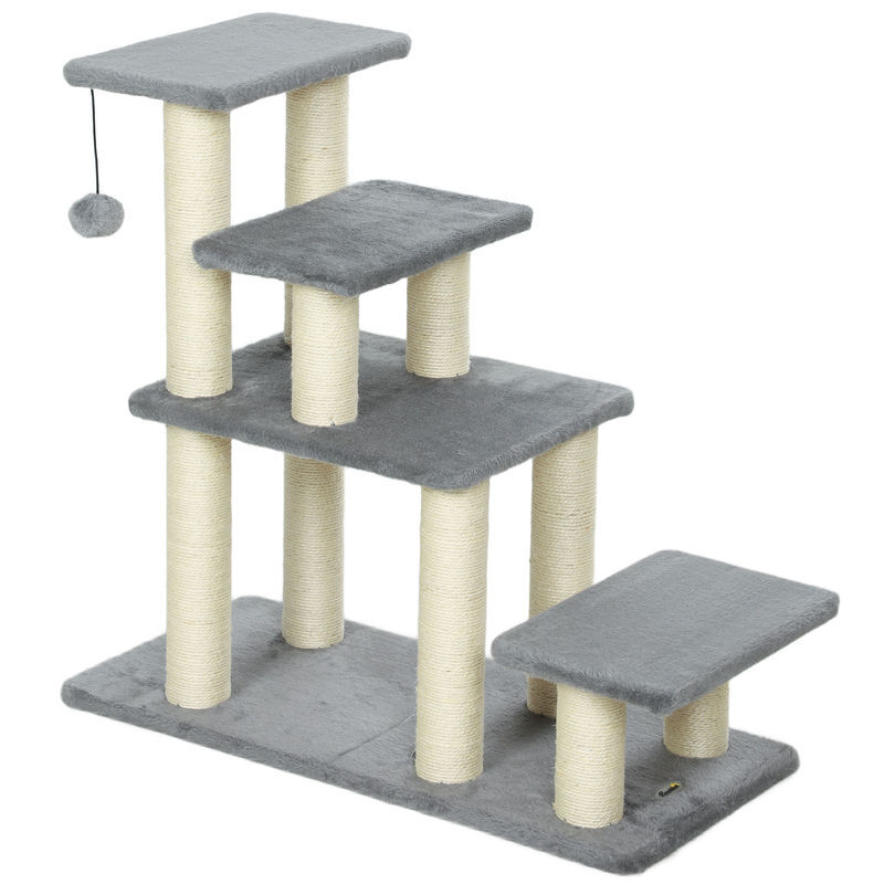 Pawhut escada para animais ajustável de 3 ou 4 degraus escada para gatos com postes arranhadores bola suspensa para cama sofá peitoris 70x32x68 cm