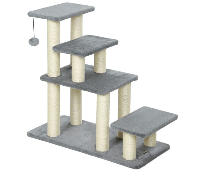 Pawhut escada para animais ajustável de 3 ou 4 degraus escada para gatos com postes arranhadores bola suspensa para cama sofá peitoris 70x32x68 cm