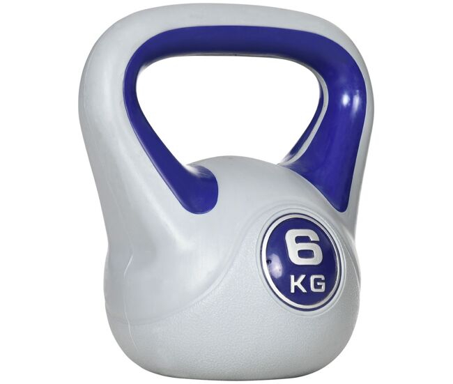 Sportnow kettlebell 6 kg peso russo com revestimento de pu e enchimento de areia para treinamento em casa ginásio 20x13x22 cm roxo e cinza