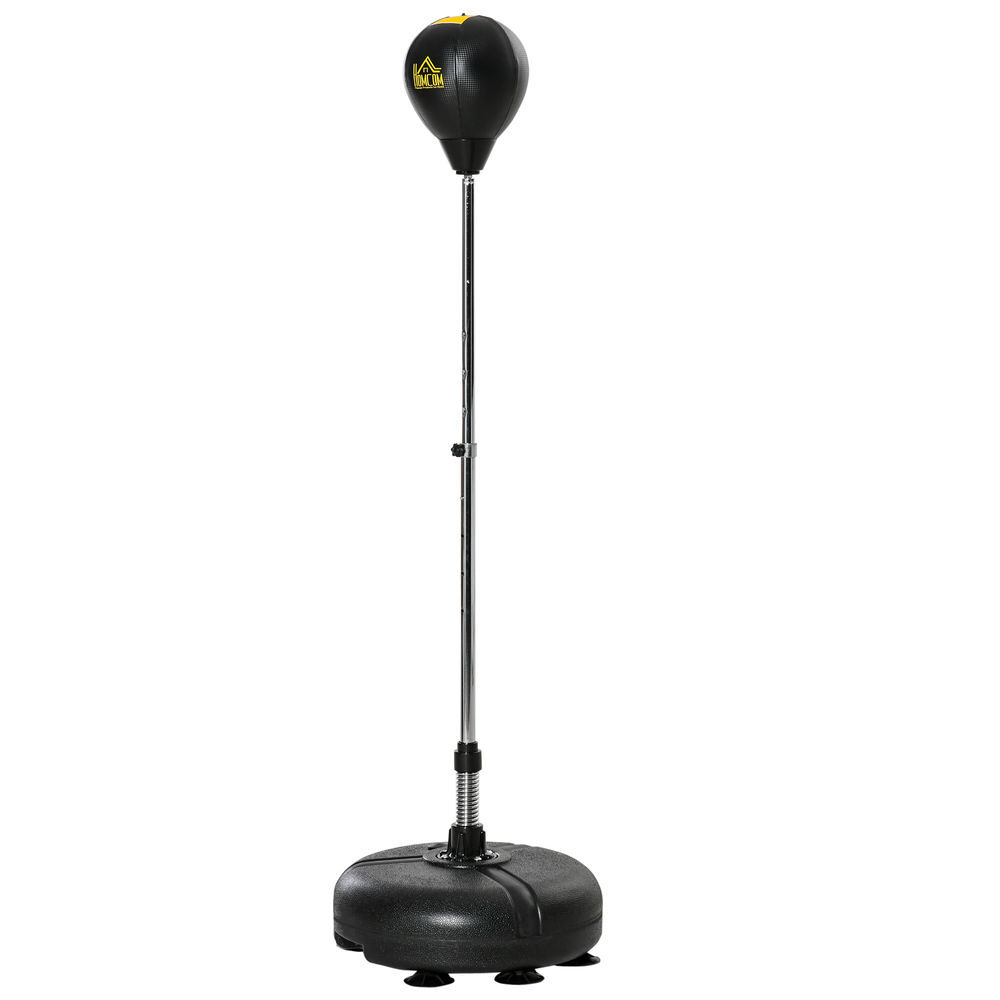 Homcom saco de boxe de pé com altura ajustável de 4 níveis punching ball com base preenchida luvas e inflador para adultos e adolescentes ø45x133-151 cm noir