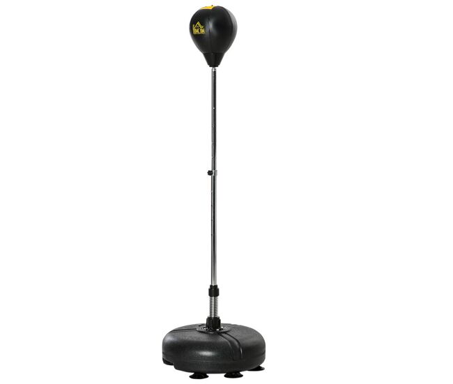 Homcom saco de boxe de pé com altura ajustável de 4 níveis punching ball com base preenchida luvas e inflador para adultos e adolescentes ø45x133-151 cm noir