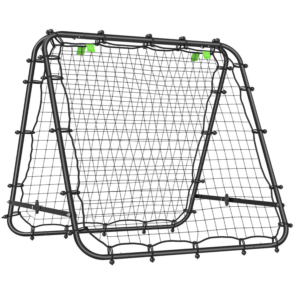 Homcom rede de rebote dobrável para treino desportivo ajustável em 5 níveis de ângulo com tubo de aço para futebol ténis e basebol 100x95x90 cm preto