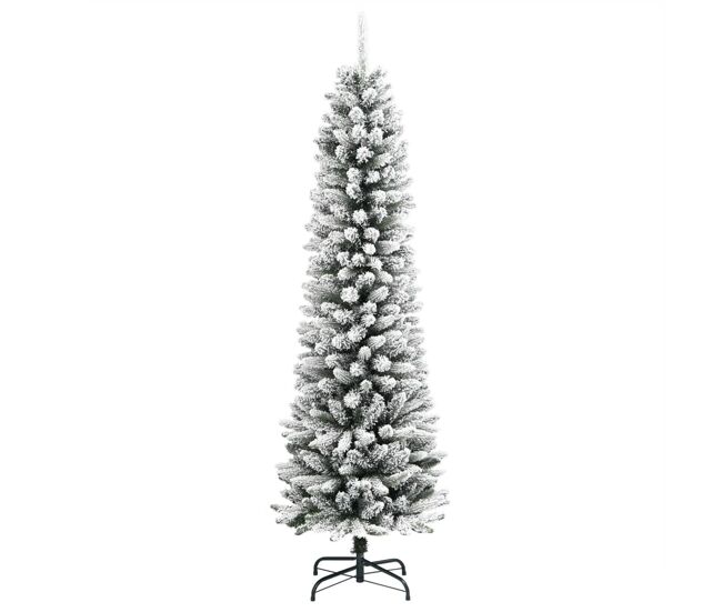 árvore de natal - pinheiro de natal artificial fina com neve pvc e pe 180 cm