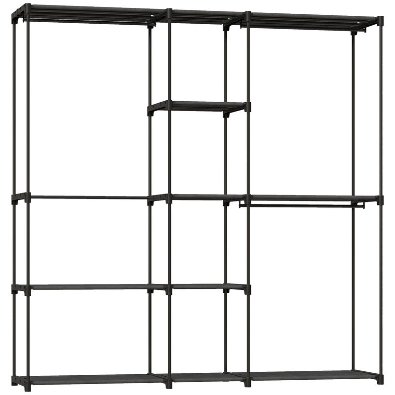 Homcom armário para roupas 182x43x185 cm armário aberto com 8 prateleiras de tecido barras para pendurar estrutura de metal para quarto sala vestiário
