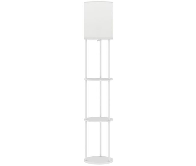 Homcom candeeiro de pé com étagères candeeiro com 3 temperaturas de cor controlo remoto casquilho e27 para sala de estar quarto escritório ø29x158 cm blanc