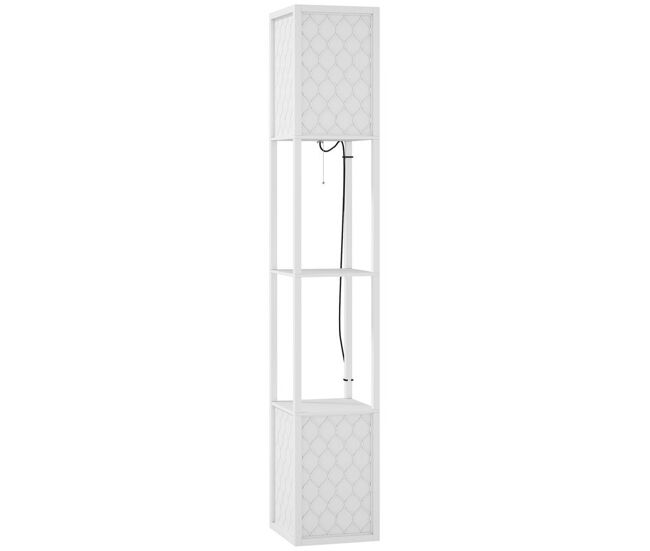 Homcom candeeiro de pé de madeira candeeiro de pé com étagères lâmpada e27 máx. 40w com interruptor para sala de estar dormitório escritório 26x26x156 cm blanc