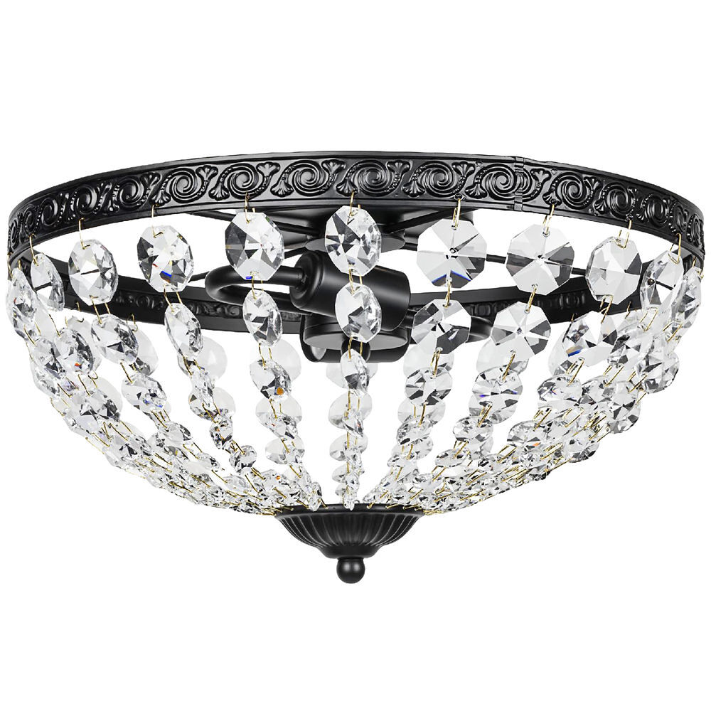 Homcom candeeiro de teto de cristal clássico com 2 suportes e14 40w candeeiro de teto vintage com 168 contas de cristal para quarto sala cozinha e sala de jantar noir