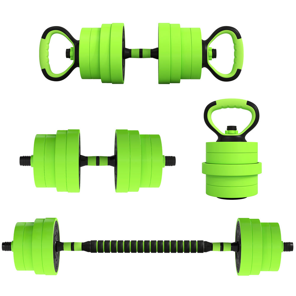 Sportnow conjunto de halteres 30 kg 4 em 1 conjunto de pesos com kettlebell barra de pesos para treino de força em casa ginásio escritório verde