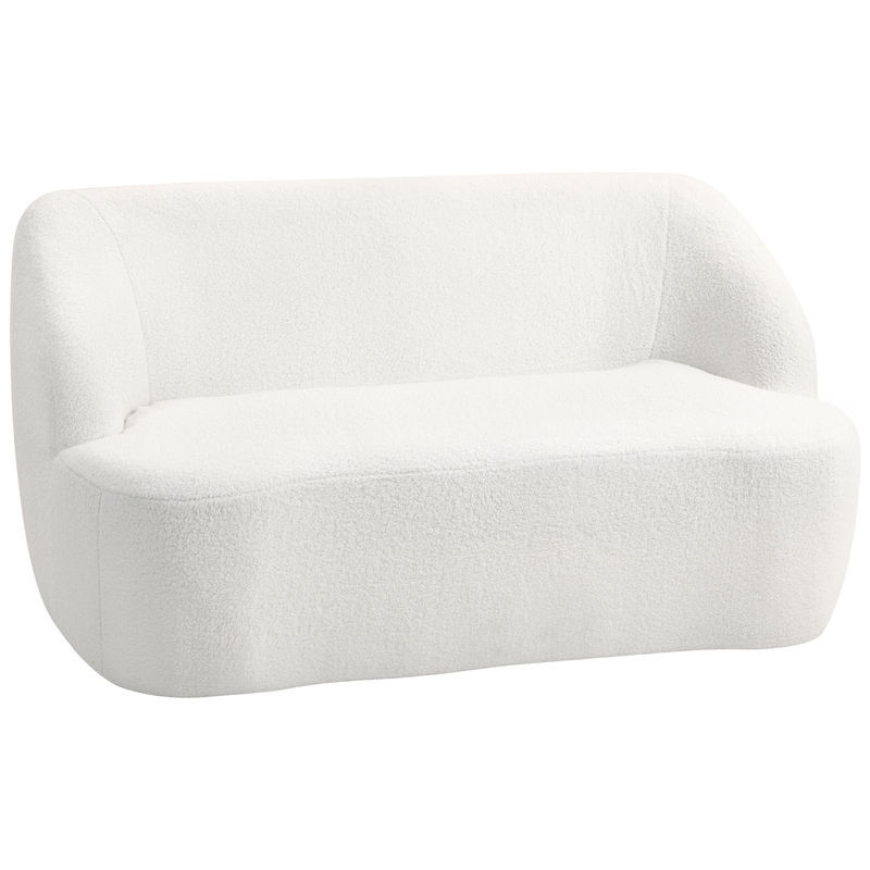 Homcom sofá de 2 lugares estofado em borreguito sofá de sala de estar de 142 cm com design curvo e acolchoamento grosso sem necessidade de montagem para quarto sala de estar ou escritório 142x85x73,5 cm creme